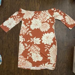 Orange bodycon dress floral boho pattern size L